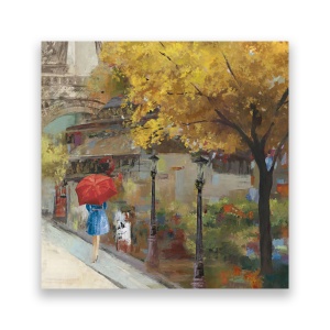 Tablou Canvas - Strada, Paris, Eiffel, Femeie, Toamna, 60 x 60 cm