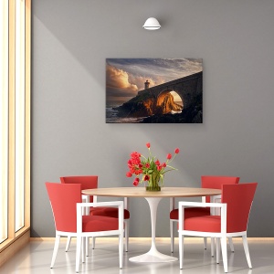 Tablou canvas - Sub Pod, Far, Soare, Apus De Soare, Ocean, 40 x 60 cm - Img 4