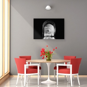 Tablou canvas - Taj Mahal, Alb-Negru, Intuneric, Textura, Poarta, 40 x 60 cm - Img 4