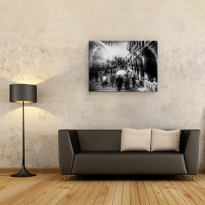 Tablou canvas - Turistii, Strada, Palat, Alb-Negru, Arhitectura, Bulevard, 75 x 100 cm - Img 2