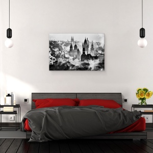 Tablou canvas - Turnurile Din Praga, Iarna, Acoperisuri, 80 x 120 cm - Img 3