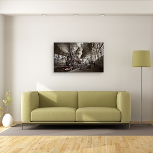 Tablou canvas - Ultimul Mohican, Tren, Statie, Fum, Montaj, Ireal, 50 x 80 cm - Img 2