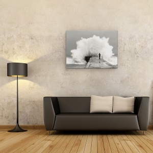 Tablou canvas - Valuri, Peisaj, Alb-Negru, Reflectie, Apa, Ocean, 50 x 70 cm - Img 2