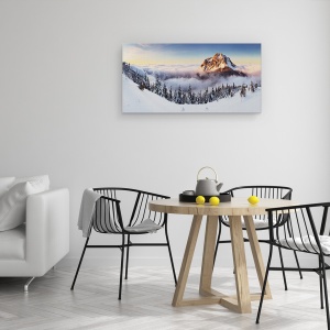 Tablou canvas - Varful De Aur, Peisaj, Munte, Panorama, Iarna, Zapada, 50 x 100 cm - Img 4