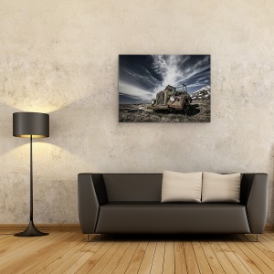 Tablou canvas - Vechiul Jeep Rusesc, Islanda, Peisaj, Epava, Naufragiat, Masina, 75 x 100 cm - Img 2