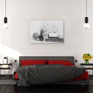 Tablou canvas - Vechiul Tren Hutulca, Tren Cu Aburi, Sat, Rural, Gard, 80 x 120 cm - Img 3