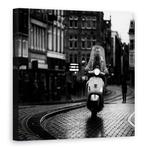Tablou canvas - Vespa, Vespa, Strada, Alb-Negru, Drum, Pavaj, 60 x 60 cm