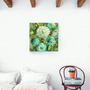 Tablou decorativ canvas vintage floral alb și albastru 60x60 cm