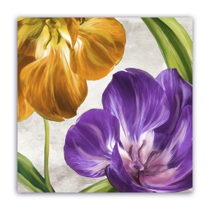 Tablou Canvas - Vintage, Flori, Lalele, Mov-Portocaliu, 60 x 60 cm