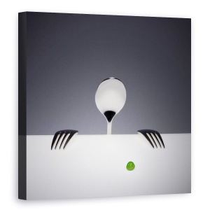 Tablou canvas - Vrei Sa, Mazare, Lingura, Furculita, Legume, Punct, 90 x 90 cm