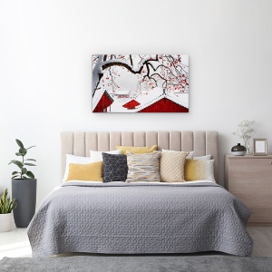 Tablou canvas - Zapada In Templu, Rosu, Abstract, Copac, 50 x 80 cm - Img 3