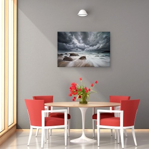 Tablou canvas - Zbor Peste Ape Tulburi, Peisaj, Peisaj Marin, Cer, Nori, Plaja, 60 x 90 cm - Img 4