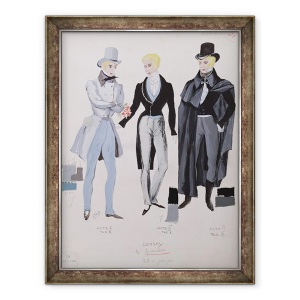 Tablou inramat - A. Lebrun - Lensky, costume din actele I, II si III ale operei Eugene Oneg, 70 x 90 cm