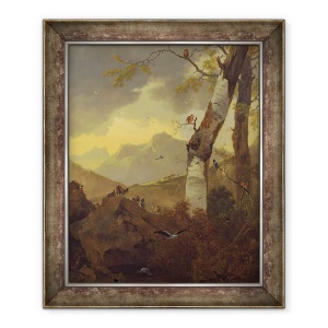 Tablou inramat - Adam Pynacker - Peisaj montan cu capre si pasari, 70 x 85 cm