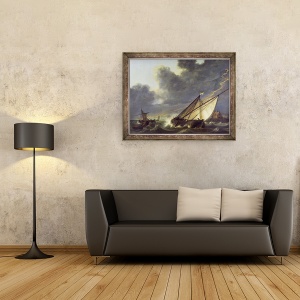 Tablou inramat - Aelbert Cuyp - Barci in estuarul Olandei Diep intr-o furtuna, 60 x 80 cm - Img 2