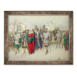 Tablou inramat - Aleksei Danilovich Kivshenko - Alaturarea Marelui Novgorod, Novgorodienii care pleaca la Moscova, 60 x 80 cm