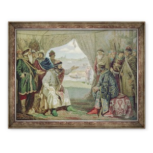 Tablou inramat - Aleksei Danilovich Kivshenko - Conventia Printilor cu Marele Duce Vladimir Monomakh al II-lea 1053-1125 la Dolob in 1103, 70 x 90 cm