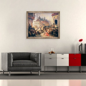 Tablou inramat - Alexander Ivanovich Sauerweid - Petru cel Mare cucereste Narva in 1704, 50 x 60 cm - Img 2
