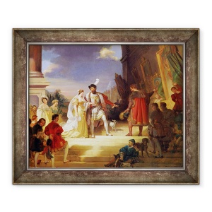 Tablou inramat - Alexandre Evariste Fragonard - François I 1494-1547 cu Leonardo da Vinci 1452-1519, 50 x 60 cm