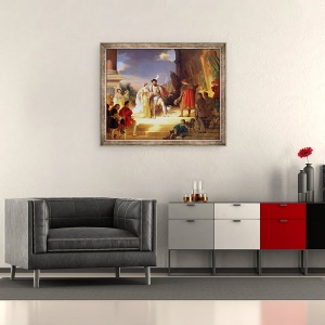 Tablou inramat - Alexandre Evariste Fragonard - François I 1494-1547 cu Leonardo da Vinci 1452-1519, 50 x 60 cm - Img 2