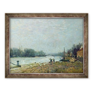 Tablou inramat - Alfred Sisley - Dupa dezghet, Sena de la Podul Suresnes, 70 x 90 cm