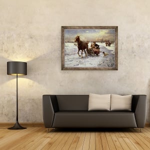Tablou inramat - Alfred von Wierusz-Kowalski - Iubitorii intr-o sanie, 60 x 80 cm - Img 2