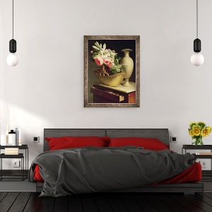 Tablou inramat - Antoine Berjon - Buchet de crini si trandafiri in cos, 60 x 80 cm - Img 3