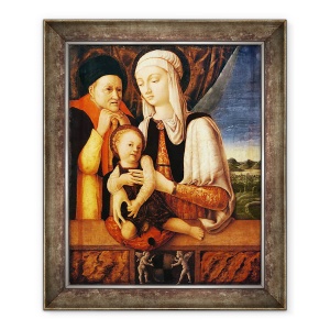 Tablou inramat - Antonio Vivarini - Sfanta familie stema Barbarei de Brandeboug, Ducesa de Mantua, 50 x 60 cm
