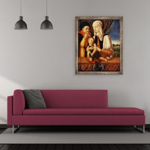 Tablou inramat - Antonio Vivarini - Sfanta familie stema Barbarei de Brandeboug, Ducesa de Mantua, 50 x 60 cm - Img 2