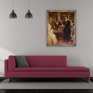 Tablou inramat - Arthur Ackland Hunt - Dr. William Gilbert 1544-1603 Aratand experimentul sau pe energie electrica reginei Elisabeta I si Curtii sale, detaliu al lui Gilberd, 50 x 60 cm - Img 2