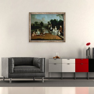 Tablou inramat - Arthur Devis - Un grup de familie pe o terasa intr-o gradina, 50 x 60 cm - Img 2