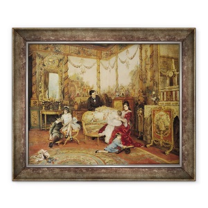 Tablou inramat - Auguste de la Brely - Victorien Sardou 1831-1908 si familia sa in salonul lor de la Marly-le-Roi, 50 x 60 cm