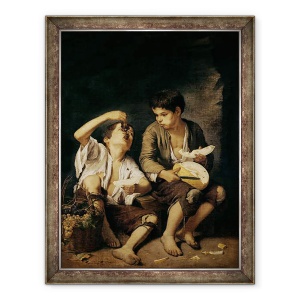 Tablou inramat - Bartolome Esteban Murillo - Doi copii mananca un pepene galben si struguri, 60 x 80 cm