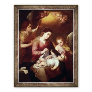 Tablou inramat - Bartolome Esteban Murillo - Madonna impachetarea copilului Hristos in robe de infasat, 70 x 90 cm