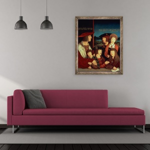 Tablou inramat - Bernhard Strigel - Maximilian I 1459-1519 cu prima sa sotie Maria de Burgundia 1457-82 intre ei fiul lor Filip I Spania si regele Castiliei, 50 x 60 cm - Img 2