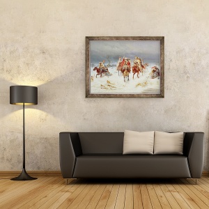 Tablou inramat - Bogdan Willewalde - Fortele franceze traverseaza raul Berezina in noiembrie 1812, 60 x 80 cm - Img 2