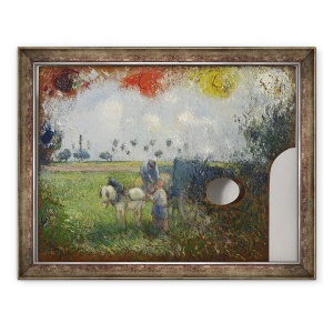 Tablou inramat - Camille Pissarro - Paleta artistului cu un peisaj, 60 x 80 cm