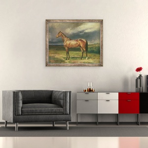 Tablou inramat - Carl Constantin Steffeck - Abdul Medschid calul arab castan, 50 x 60 cm - Img 2