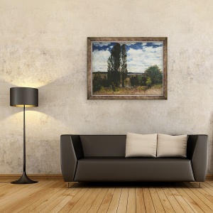 Tablou inramat - Carl Fredrik Hill - Sena, Peisaj cu plopi, 70 x 90 cm - Img 2