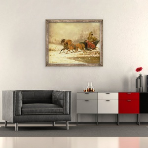 Tablou inramat - Charles Ferdinand De La Roche - Revenind acasa in timpul iernii, 50 x 60 cm - Img 2