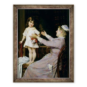Tablou inramat - Christian Pram Henningsen - Fetita cu o papusa si asistenta ei, 70 x 90 cm
