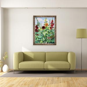 Tablou inramat - Christopher Ryland - Hollyhocks si floarea-soarelui, 70 x 90 cm - Img 2