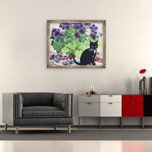Tablou inramat - Christopher Ryland - Planta Senetti si Pisica, 50 x 60 cm - Img 2