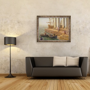 Tablou inramat - Claude Lorrain - Scena portului, detaliu de la Plecarea lui Ulise din tara Feaci, 60 x 80 cm - Img 2
