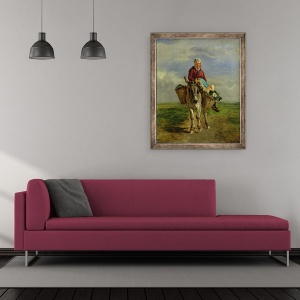Tablou inramat - Constant-Emile Troyon - tara Femeie de echitatie un magar, 50 x 60 cm - Img 2