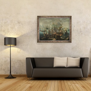Tablou inramat - Cornelis Claesz van Wieringen - Explozia navei emblematice spaniole in timpul bataliei de la Gibraltar, 60 x 80 cm - Img 2