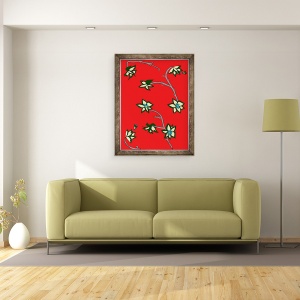 Tablou inramat - Daisy de Villeneuve - Flori de fundal rosu, 60 x 80 cm - Img 2