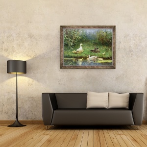 Tablou inramat - David Adolph Constant Artz - Rate pe malul unui rau, 70 x 90 cm - Img 2