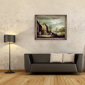 Tablou inramat - David Teniers the Younger - tarani joc Boules, 60 x 80 cm - Img 2