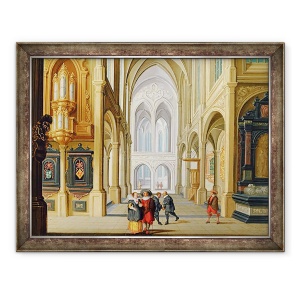 Tablou inramat - Dirck van Deelen - Figuri elegante intr-o biserica gotica, 70 x 90 cm
